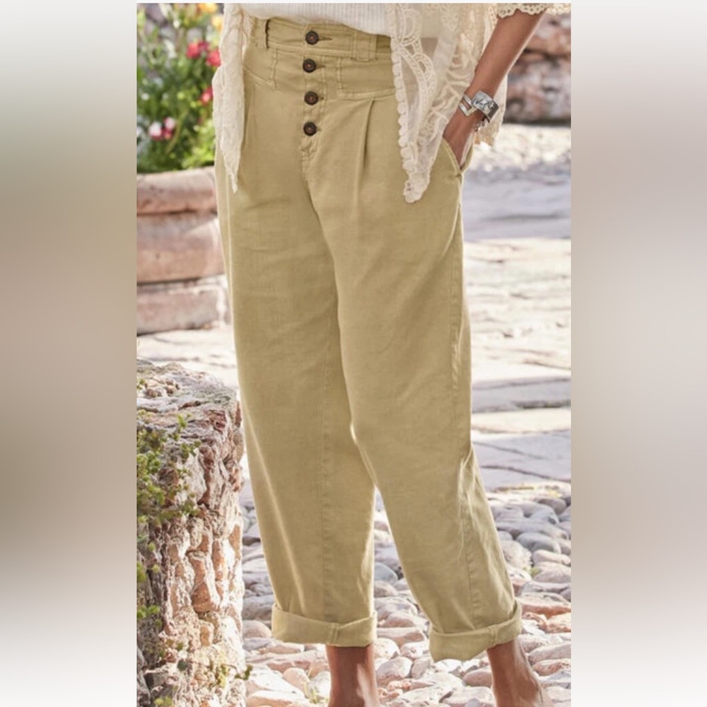 Sundance Quinn Linen Tencel Cream Button Front Pants (4P)